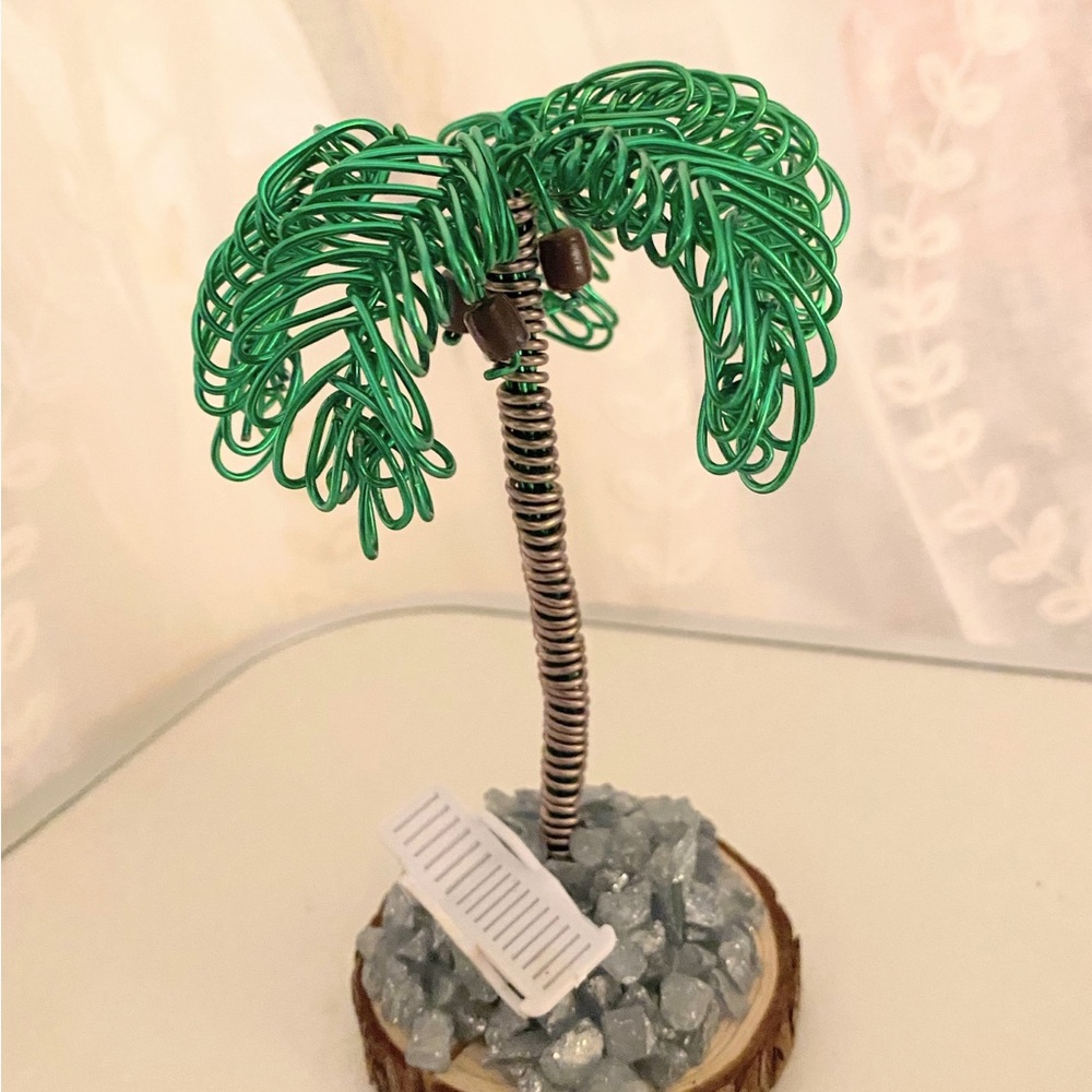 Handmade Mini Wire Palm Tree Sculpture with lounge chair